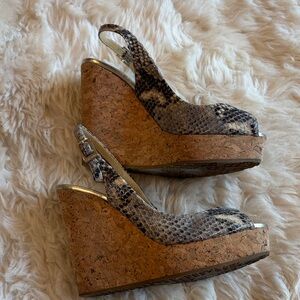 Jimmy Choo Snakeskin Peep-Toe Wedges